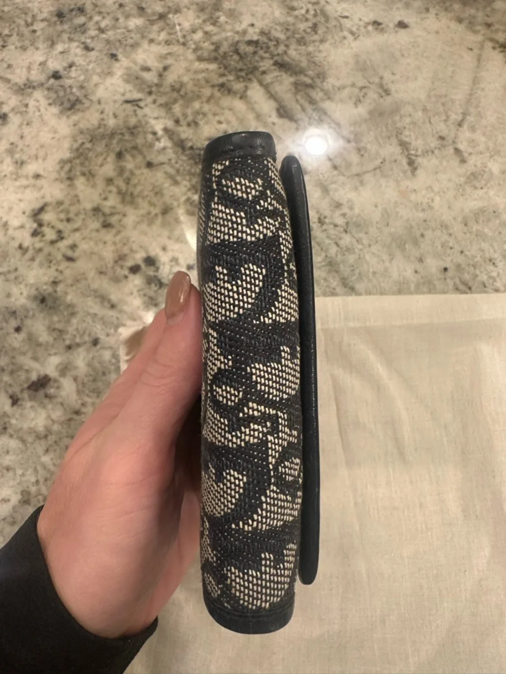 Dior Black and Beige Monogram Canvas Wallet with Silver Logo